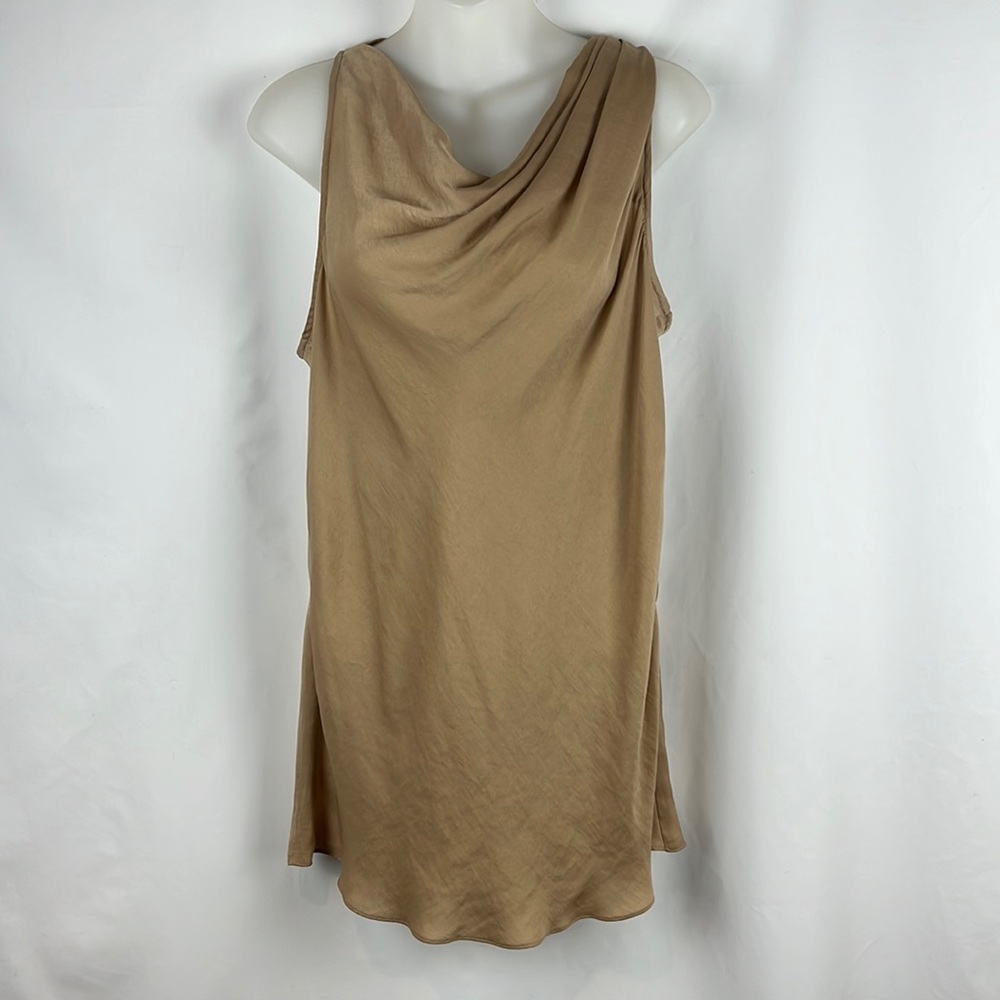 Helmut Lang Beige Sleeveless Cowl Neck Lightweight Tan Beige Mini Dress Size M